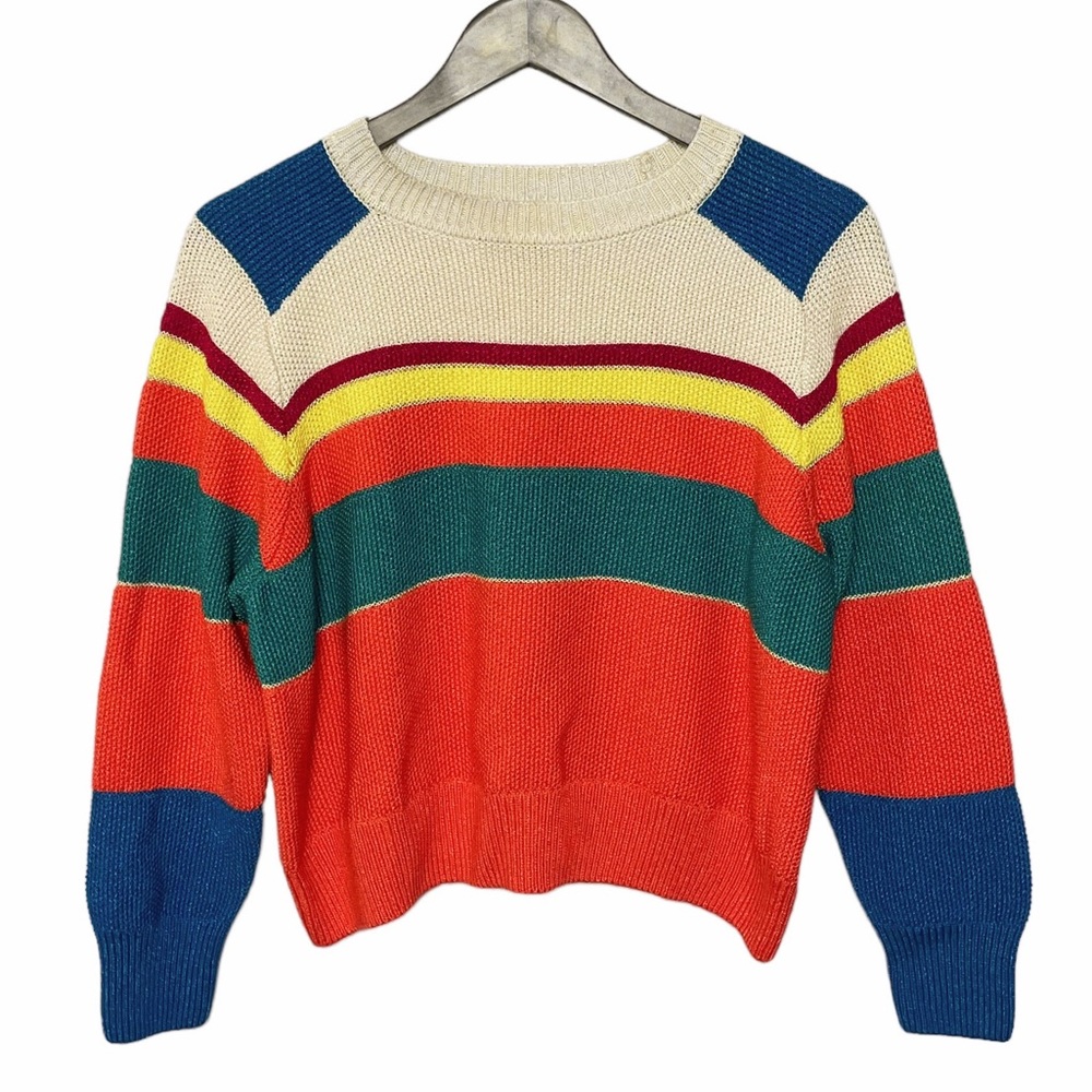 St. John Cropped Wool Sweater White Orange Striped Size Large